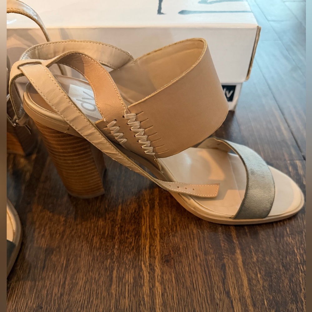 Dolce Vita Tan and Silver Block Heels